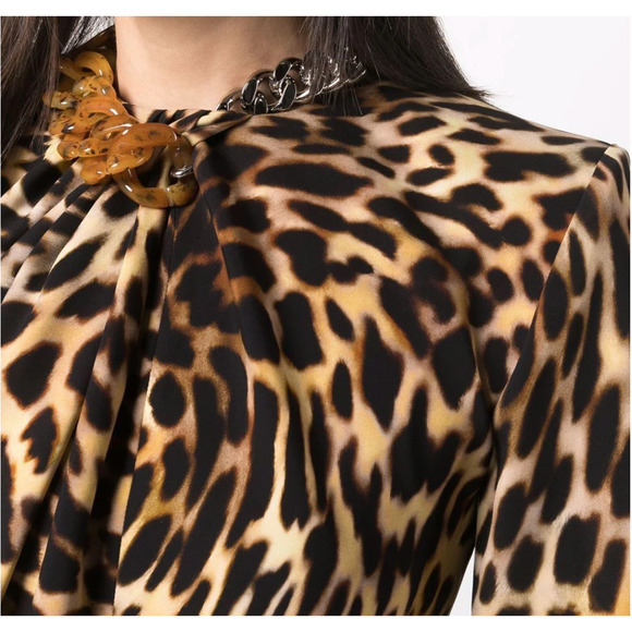 Stella McCartney NWT Chain-Embellished Leopard Print Draped Falabella Dress S - Picture 5 of 16